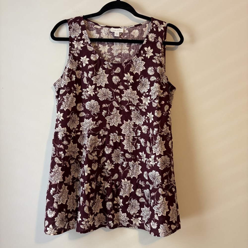 J Jill Love Linen Floral Tiered Tank Purple Size M Boho Cottagecore Lagenlook